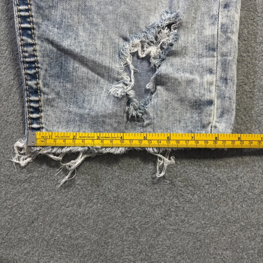 True Religion Ricky Relaxed Straight Denim Shorts Men's 31 Blue Distressed Acid